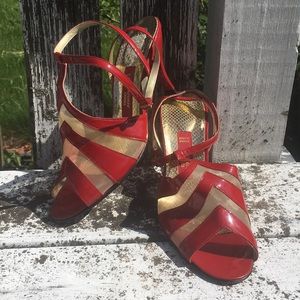 Elegant Red and Gold Strappy Heels